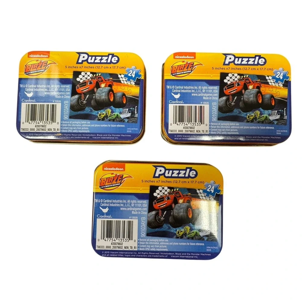 Blaze Monster Machines Puzzle Lot 3 Sealed‎ Tin 24pc Kids Travel Nickelodeon